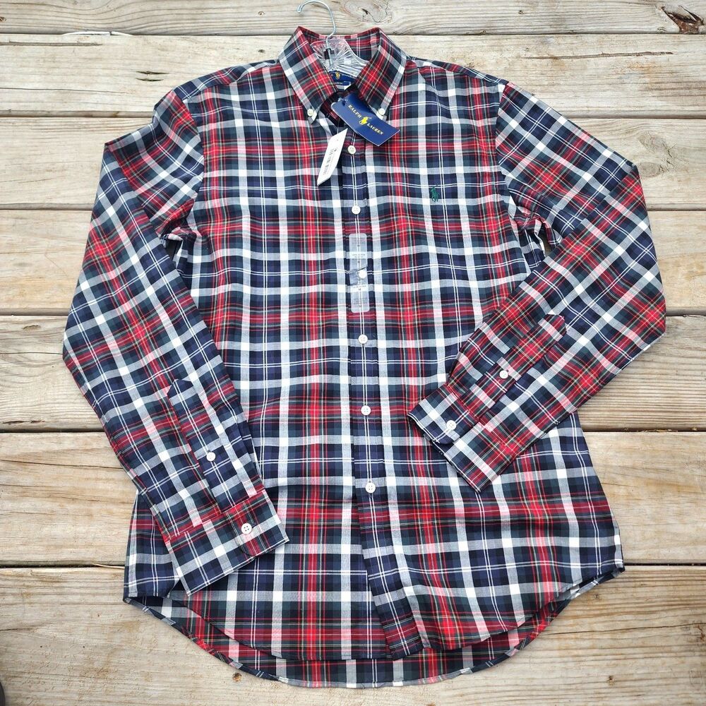 NWT Polo Ralph Lauren Men's Medium Long Sleeve Oxford Red Plaid Slim Fit Shirt